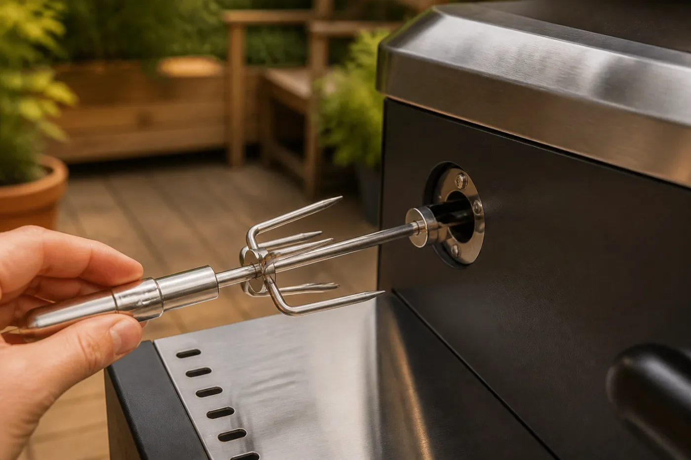 Halterung in der vorbereiteten Aussparung einer Gasgrill-Seitenwand
