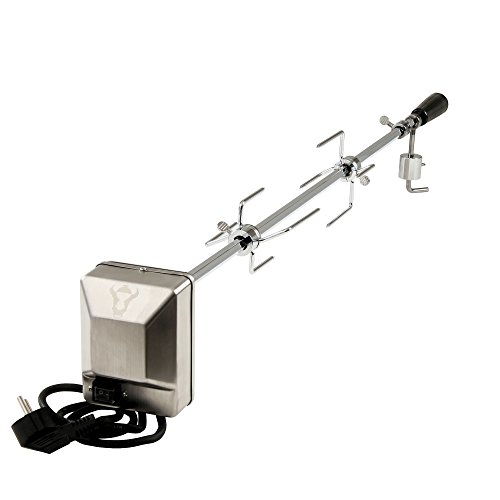 BBQ-Toro Universal Grillspieß Set 90 cm | inkl. 2X Fleischnadeln, Lager, Ausgleichsgewicht und Motorhalterung | 220V - 240V Edelstahl Motor | Drehspieß für Gasgrill, Rotisserie