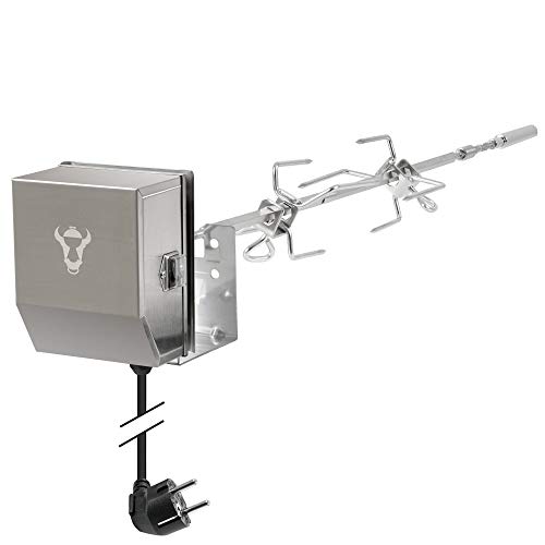 BBQ-Toro Edelstahl Grillspieß Set passend für Weber Spirit II Gasgrill | inkl. 2x Fleischnadeln, 1x Motor, 1x Halter, 1x Verlängerung | Rotisserie, elektrischer Drehspiess